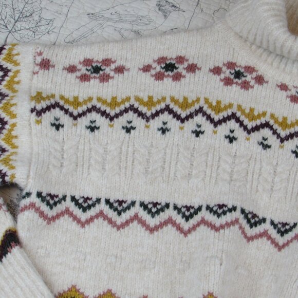 $118 Evereve Lyra Fair Isle Turtleneck Sweater Ivory Wool Bld Cozy Pullover XL - Picture 6 of 10